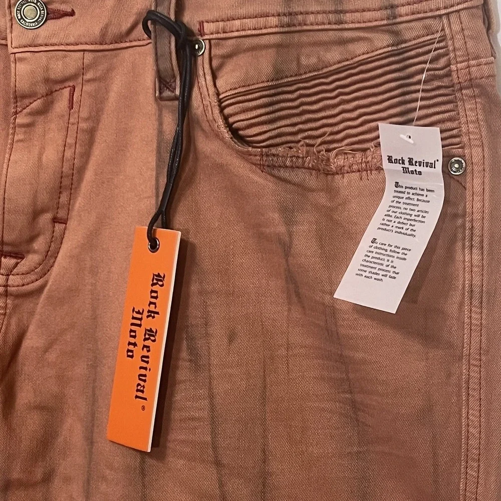 Rock Revival Ivan Jeans Slim Stretch Men Size 40x32 Orange Biker Grunge Pants